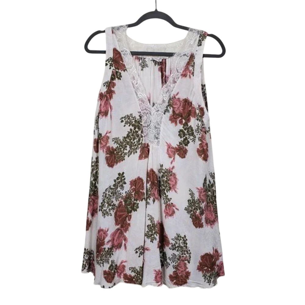 Intimately Free People Floral Lace Trim Sleepshirt Womens Size S Pink Cream Boho